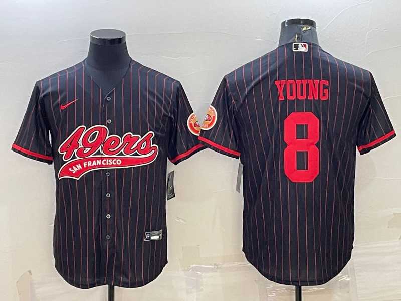 Men%27s San Francisco 49ers #8 Steve Young Black Pinstripe With Patch Cool Base Stitched Baseball Jersey->pittsburgh steelers->NFL Jersey